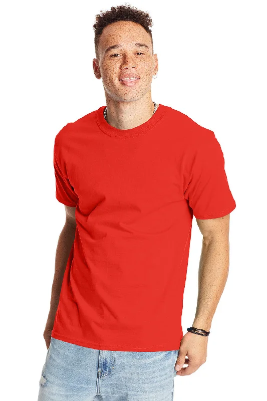 Men’s short-sleeve quip tops-Hanes Mens Beefy-T Short Sleeve Crewneck T-Shirt - Poppy Red