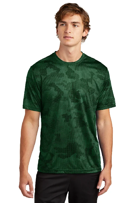 Men’s short-sleeve cliff tops-Sport-Tek Mens CamoHex Moisture Wicking Short Sleeve Crewneck T-Shirt - Forest Green