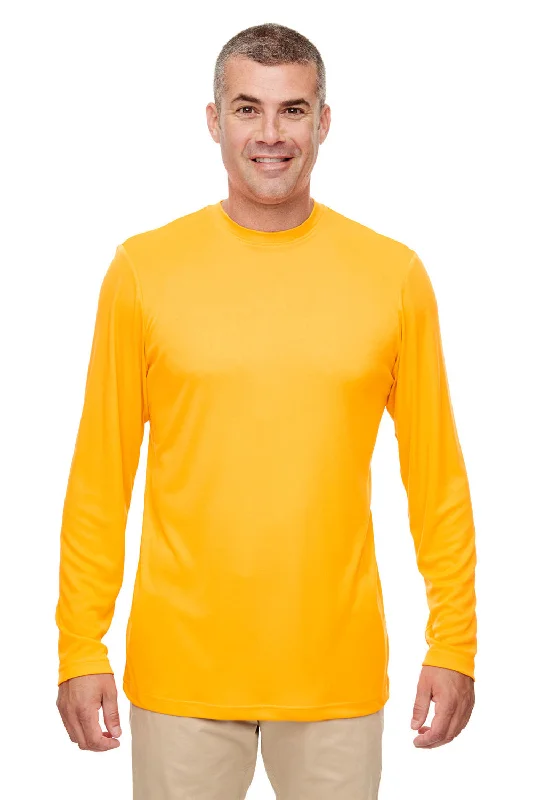 Men’s short-sleeve rime tees-UltraClub Mens Cool & Dry Performance Moisture Wicking Long Sleeve Crewneck T-Shirt - Gold - Closeout