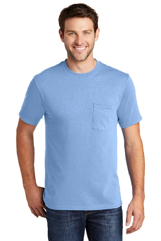 Men’s short-sleeve rill shirts-Port & Company Mens Core Short Sleeve Crewneck T-Shirt w/ Pocket - Light Blue