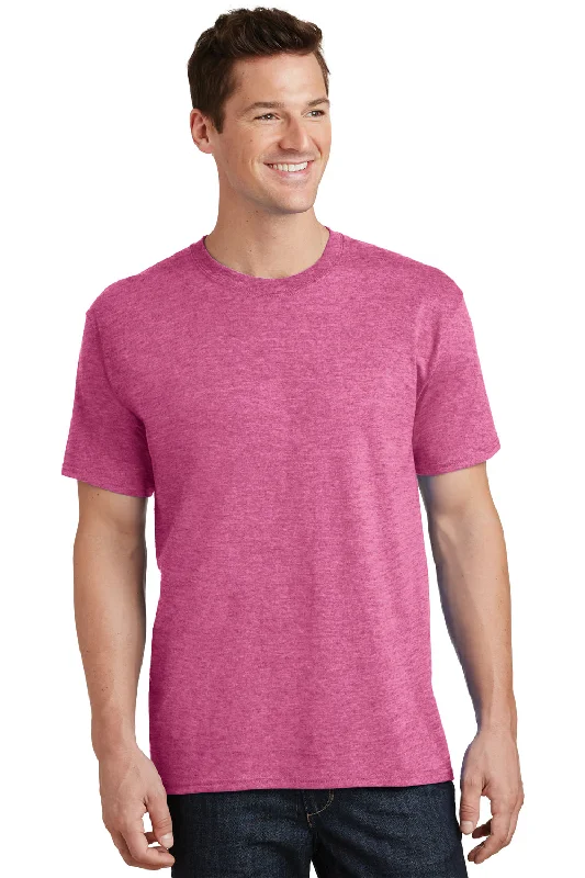 Men’s short-sleeve slope polos-Port & Company Mens Core Short Sleeve Crewneck T-Shirt - Heather Sangria Pink