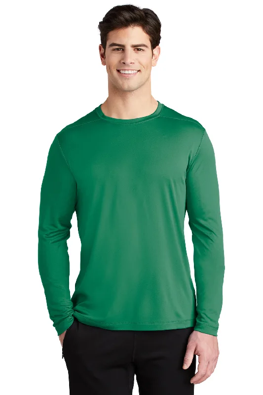 Men’s short-sleeve nook tees-Sport-Tek Mens Moisture Wicking Long Sleeve Crewneck T-Shirt - Kelly Green