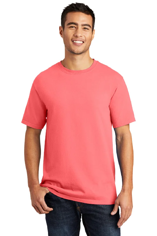 Men’s short-sleeve dune shirts-Port & Company Mens Beach Wash Short Sleeve Crewneck T-Shirt - Neon Coral