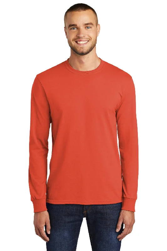 Men’s short-sleeve oust tops-Port & Company Mens Core Long Sleeve Crewneck T-Shirt - Orange