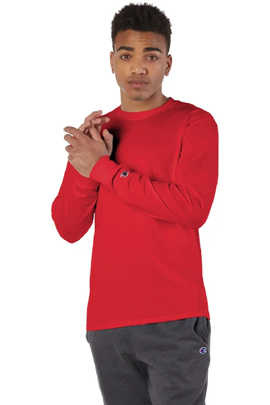 Men’s short-sleeve cedar shirts-Champion Mens Long Sleeve Crewneck T-Shirt - Red