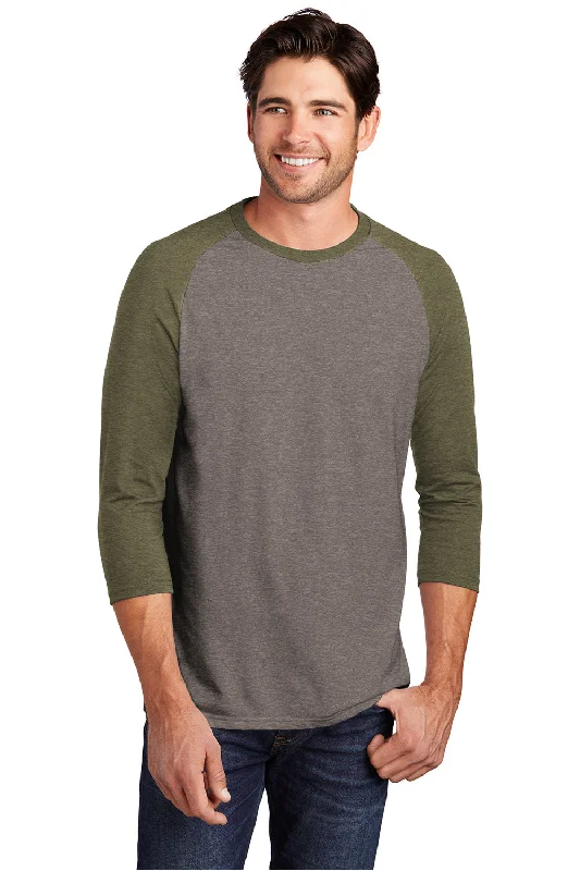 Men’s short-sleeve rime tees-District Mens Perfect Tri 3/4 Sleeve Crewneck T-Shirt - Grey Frost/Military Green Frost