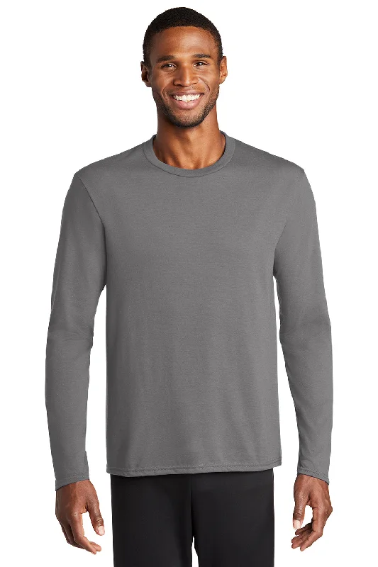 Men’s short-sleeve glen tees-Port & Company Mens Dry Zone Performance Moisture Wicking Long Sleeve Crewneck T-Shirt - Medium Grey