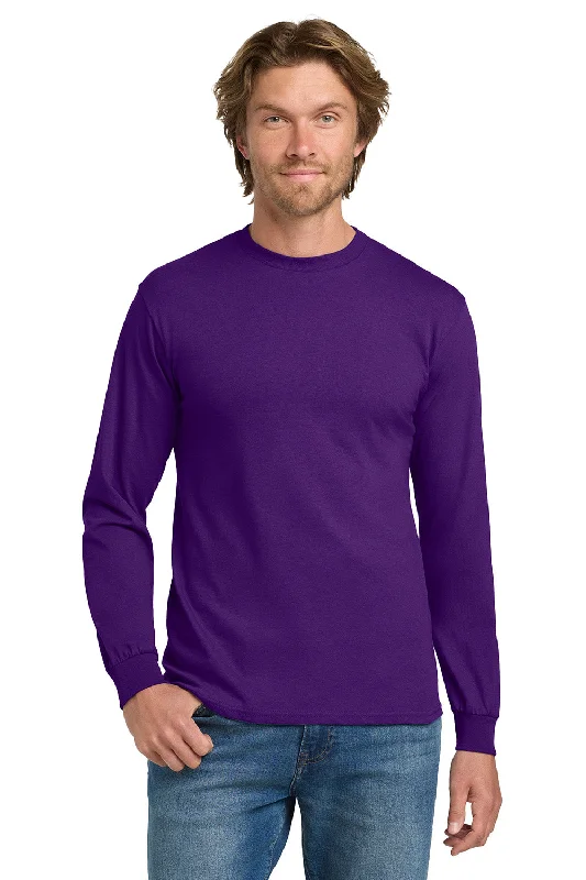 Men’s short-sleeve kiln tops-Gildan Mens Long Sleeve Crewneck T-Shirt - Purple