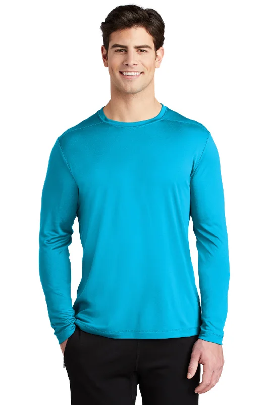 Men’s short-sleeve knoll polos-Sport-Tek Mens Moisture Wicking Long Sleeve Crewneck T-Shirt - Sapphire Blue