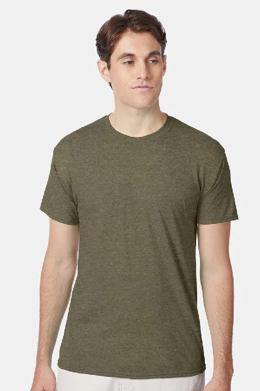 Men’s short-sleeve silt polos-Hanes Mens X-Temp FreshIQ Moisture Wicking Short Sleeve Crewneck T-Shirt - Military Green