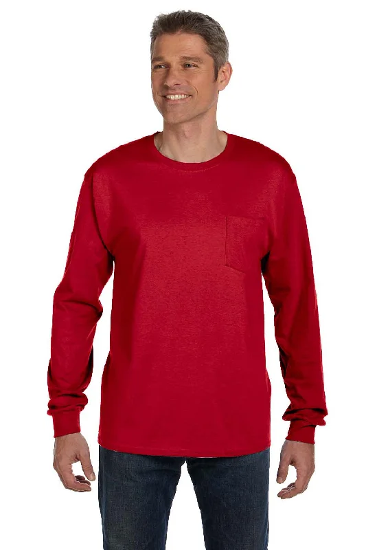 Men’s short-sleeve alpine tees-Hanes Mens ComfortSoft Long Sleeve Crewneck T-Shirt w/ Pocket - Deep Red