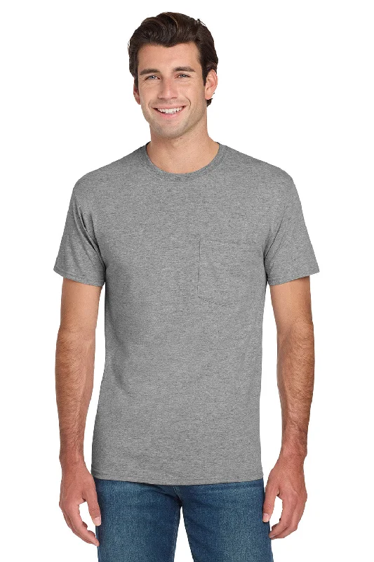 Men’s short-sleeve crag polos-Jerzees Mens Dri-Power Moisture Wicking Short Sleeve Crewneck T-Shirt w/ Pocket - Oxford Grey