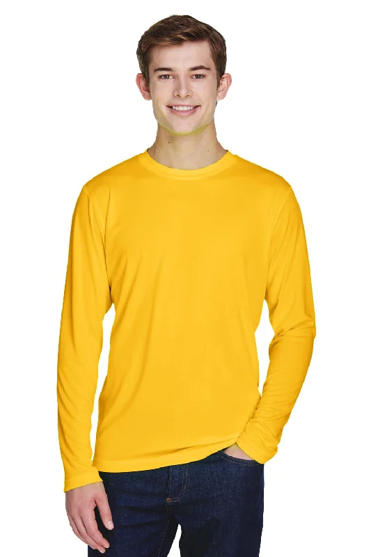 Men’s short-sleeve tuss shirts-Team 365 Mens Zone Performance Moisture Wicking Long Sleeve Crewneck T-Shirt - Athletic Gold