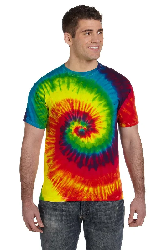 Men’s short-sleeve ledge shirts-Tie-Dye Mens Short Sleeve Crewneck T-Shirt - Reactive Rainbow