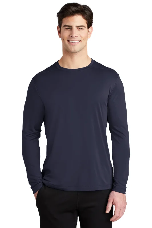 Men’s short-sleeve meadow tees-Sport-Tek Mens Moisture Wicking Long Sleeve Crewneck T-Shirt - True Navy Blue