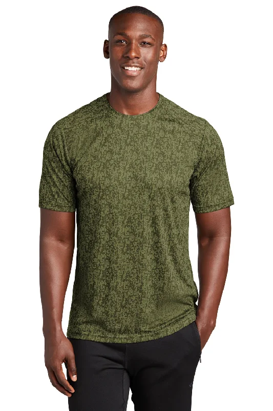 Men’s short-sleeve xeric shirts-Sport-Tek Mens Digi Camo Moisture Wicking Short Sleeve Crewneck T-Shirt - Olive Drab Green