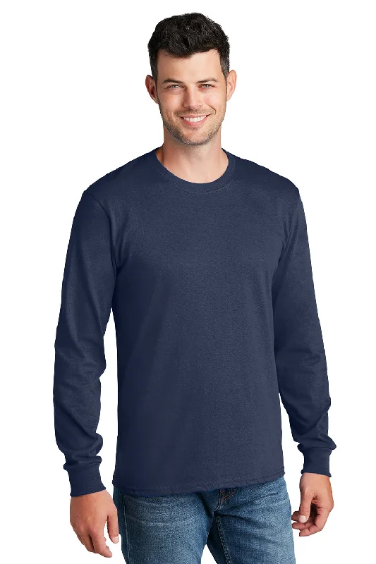 Men’s short-sleeve zest shirts-Port & Company Mens Core Long Sleeve Crewneck T-Shirt - Navy Blue