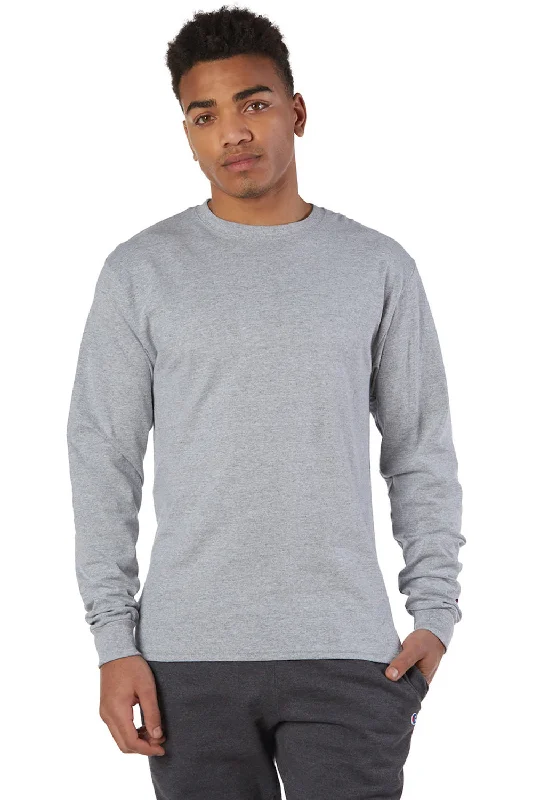 Men’s short-sleeve outback shirts-Champion Mens Long Sleeve Crewneck T-Shirt - Light Steel Grey/Oxford Grey