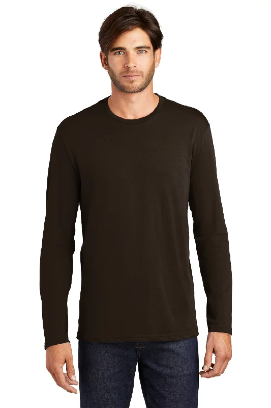 Men’s short-sleeve acre tops-District Mens Perfect Weight Long Sleeve Crewneck T-Shirt - Espresso Brown - Closeout