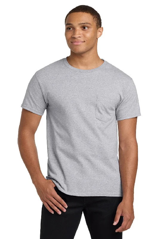 Men’s short-sleeve umbel polos-Hanes Mens ComfortSoft Short Sleeve Crewneck T-Shirt w/ Pocket - Light Steel Grey