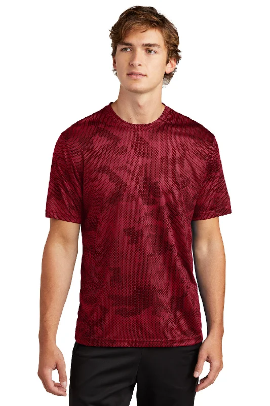 Men’s short-sleeve tidewater tops-Sport-Tek Mens CamoHex Moisture Wicking Short Sleeve Crewneck T-Shirt - Deep Red