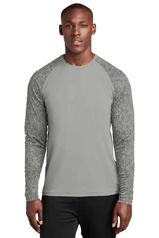 Men’s short-sleeve tilt tees-Sport-Tek Mens Digi Camo Moisture Wicking Long Sleeve Crewneck T-Shirt - Concrete Grey