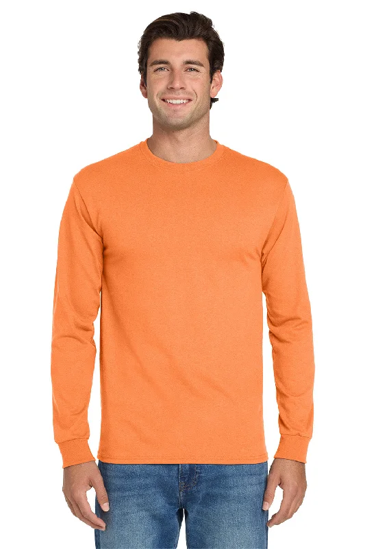 Men’s short-sleeve scarp tees-Jerzees Mens Dri-Power Moisture Wicking Long Sleeve Crewneck T-Shirt - Safety Orange