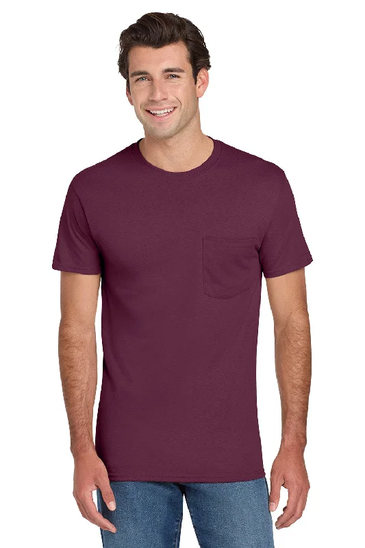 Men’s short-sleeve nook tees-Jerzees Mens Dri-Power Moisture Wicking Short Sleeve Crewneck T-Shirt w/ Pocket - Maroon