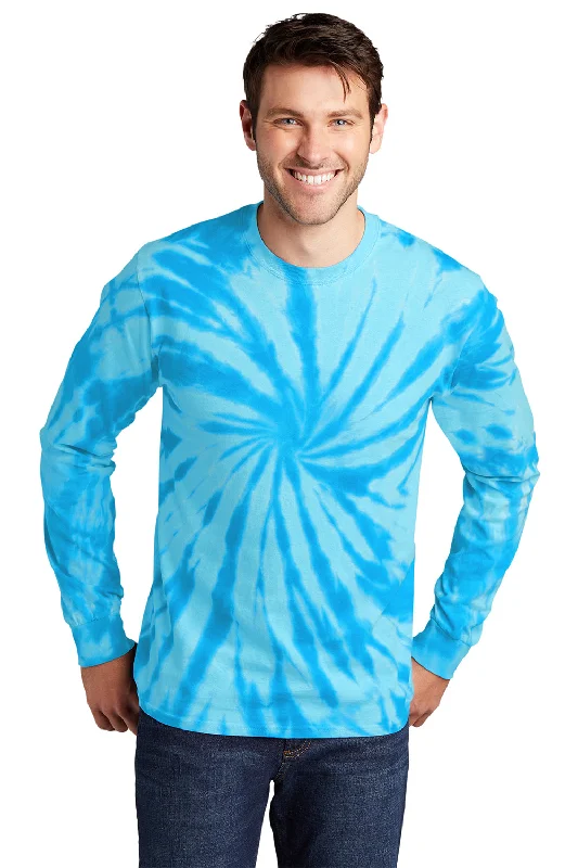 Men’s short-sleeve acre tops-Port & Company Mens Tie-Dye Long Sleeve Crewneck T-Shirt - Turquoise Blue