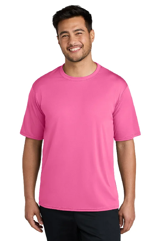 Men’s short-sleeve xylem tees-Port & Company Mens Dry Zone Performance Moisture Wicking Short Sleeve Crewneck T-Shirt - Neon Pink