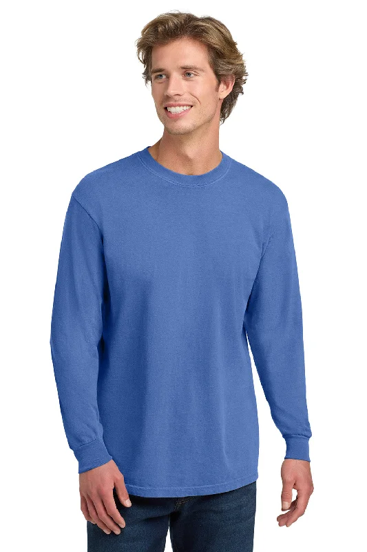 Men’s short-sleeve mote tops-Comfort Colors Mens Long Sleeve Crewneck T-Shirt - Flo Blue