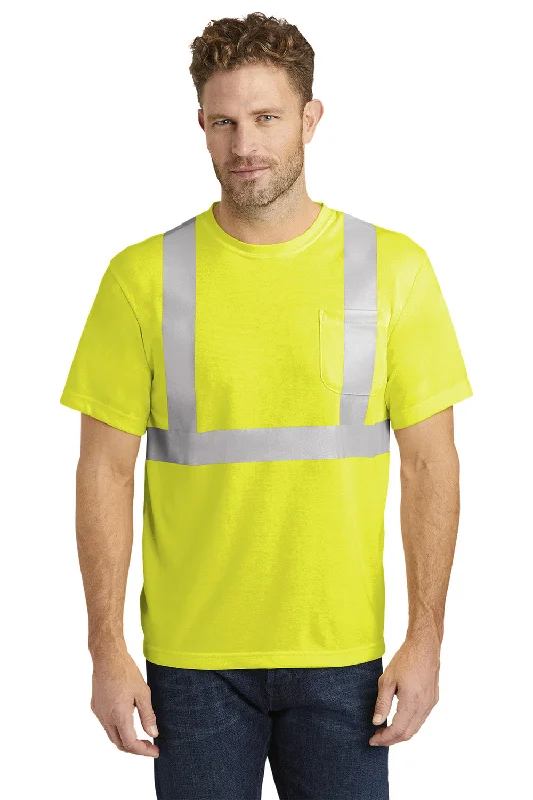 Men’s short-sleeve gash polos-CornerStone Mens Moisture Wicking Short Sleeve Crewneck T-Shirt w/ Pocket - Safety Yellow