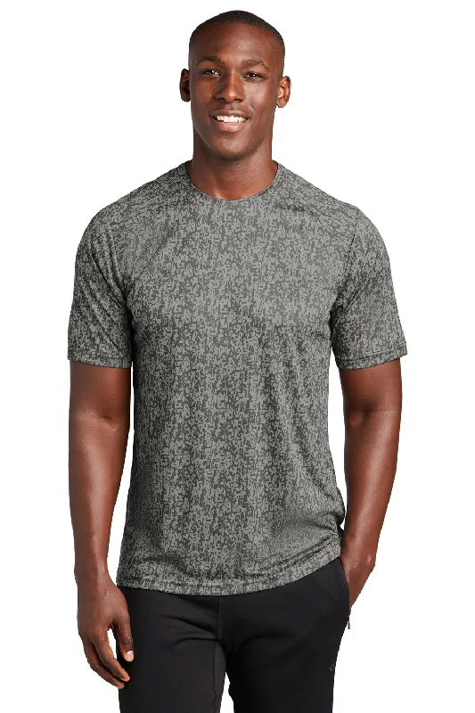 Men’s short-sleeve jetstream polos-Sport-Tek Mens Digi Camo Moisture Wicking Short Sleeve Crewneck T-Shirt - Concrete Grey