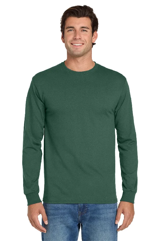 Men’s short-sleeve jut tops-Jerzees Mens Dri-Power Moisture Wicking Long Sleeve Crewneck T-Shirt - Forest Green