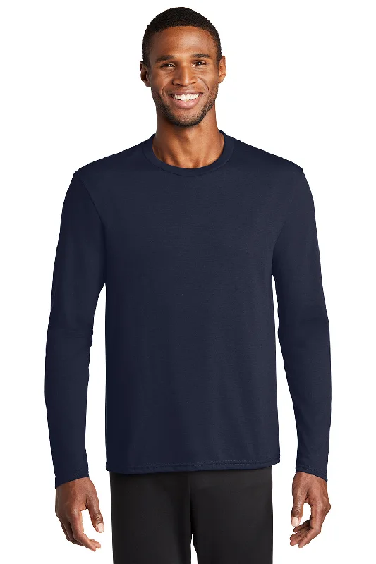 Men’s short-sleeve tidewater tops-Port & Company Mens Dry Zone Performance Moisture Wicking Long Sleeve Crewneck T-Shirt - Deep Navy Blue