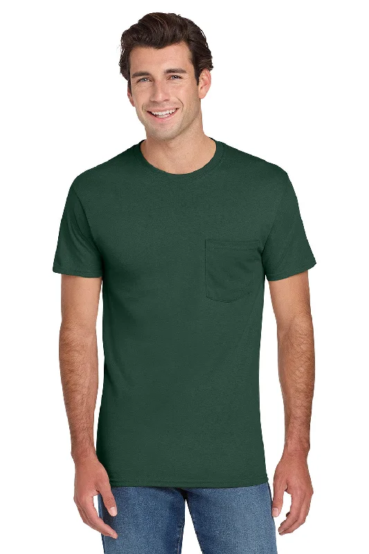 Men’s short-sleeve dell polos-Jerzees Mens Dri-Power Moisture Wicking Short Sleeve Crewneck T-Shirt w/ Pocket - Forest Green