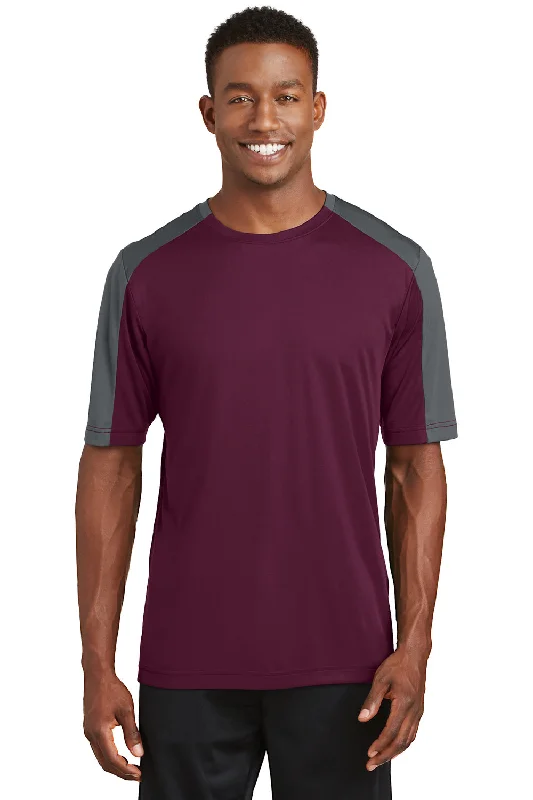 Men’s short-sleeve vale shirts-Sport-Tek Mens Competitor Moisture Wicking Short Sleeve Crewneck T-Shirt - Maroon/Iron Grey - Closeout