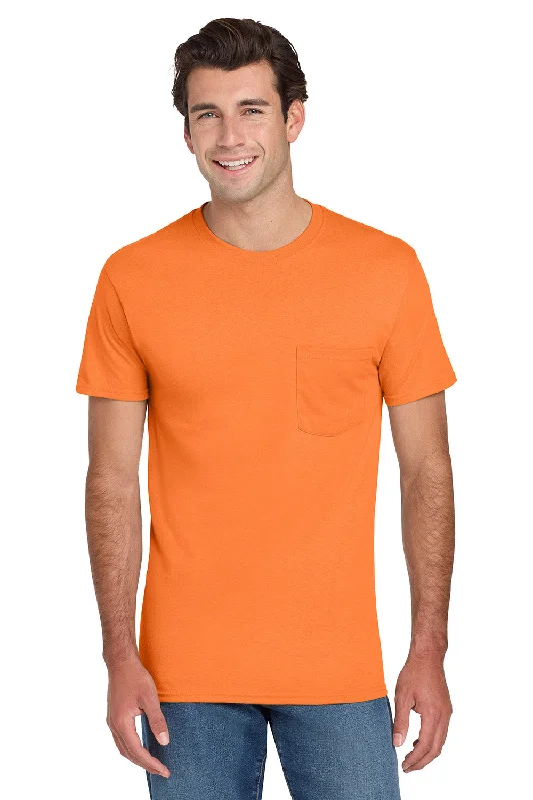 Men’s short-sleeve nook shirts-Jerzees Mens Dri-Power Moisture Wicking Short Sleeve Crewneck T-Shirt w/ Pocket - Safety Orange