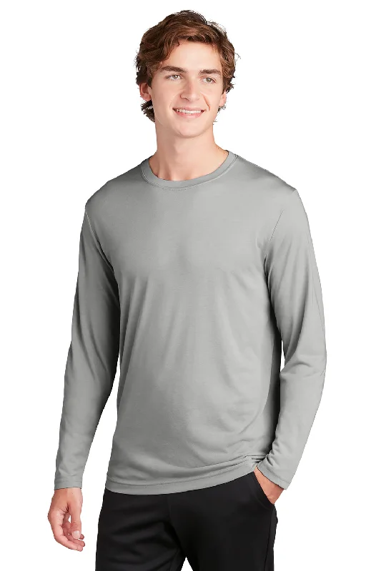 Men’s short-sleeve inlet tees-Sport-Tek Mens Competitor Moisture Wicking Long Sleeve Crewneck T-Shirt - Silver Grey