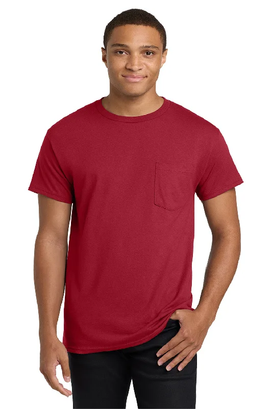 Men’s short-sleeve knox tees-Hanes Mens ComfortSoft Short Sleeve Crewneck T-Shirt w/ Pocket - Deep Red