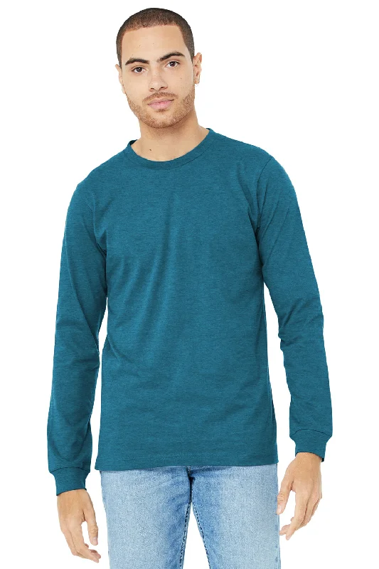 Men’s short-sleeve ebb polos-Bella + Canvas Mens CVC Long Sleeve Crewneck T-Shirt - Heather Deep Teal Blue