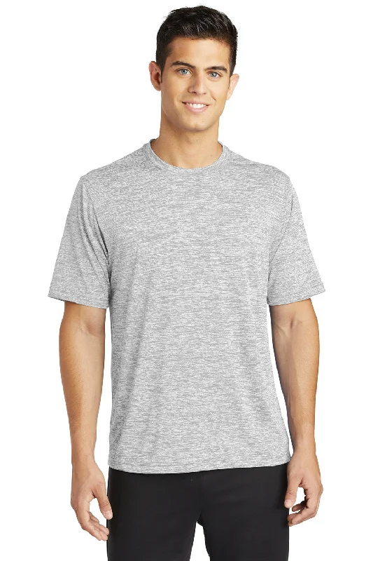 Men’s short-sleeve knoll shirts-Sport-Tek Mens Electric Heather Moisture Wicking Short Sleeve Crewneck T-Shirt - Silver Grey Electric