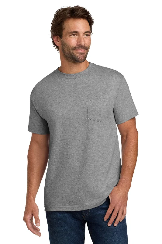 Men’s short-sleeve kiln tops-Hanes Mens Beefy-T Short Sleeve Crewneck T-Shirt w/ Pocket - Light Steel Grey