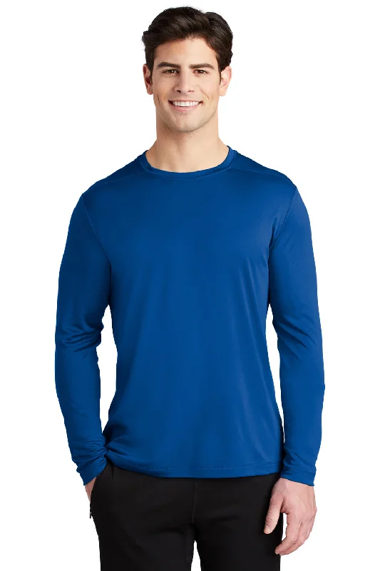 Men’s short-sleeve banded polos-Sport-Tek Mens Moisture Wicking Long Sleeve Crewneck T-Shirt - True Royal Blue