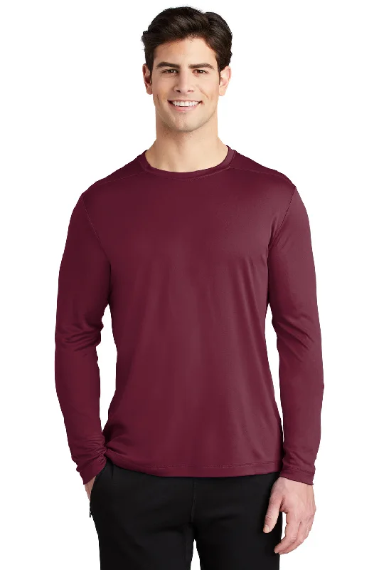 Men’s short-sleeve zest shirts-Sport-Tek Mens Moisture Wicking Long Sleeve Crewneck T-Shirt - Cardinal Red