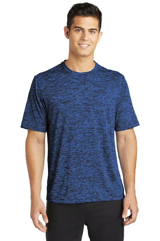 Men’s short-sleeve ridge polos-Sport-Tek Mens Electric Heather Moisture Wicking Short Sleeve Crewneck T-Shirt - Dark Royal Blue Electric