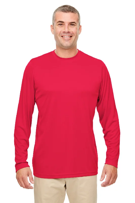 Men’s short-sleeve alpine tees-UltraClub Mens Cool & Dry Performance Moisture Wicking Long Sleeve Crewneck T-Shirt - Red