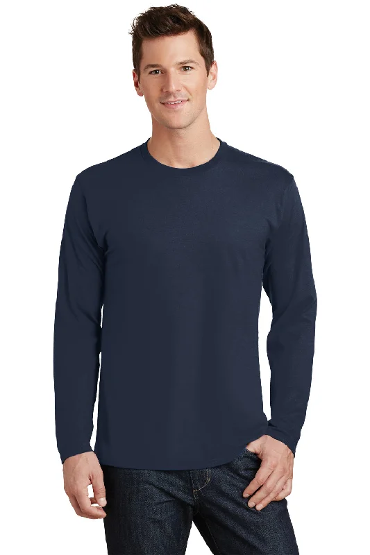 Men’s short-sleeve umbel polos-Port & Company Mens Fan Favorite Long Sleeve Crewneck T-Shirt - Deep Navy Blue