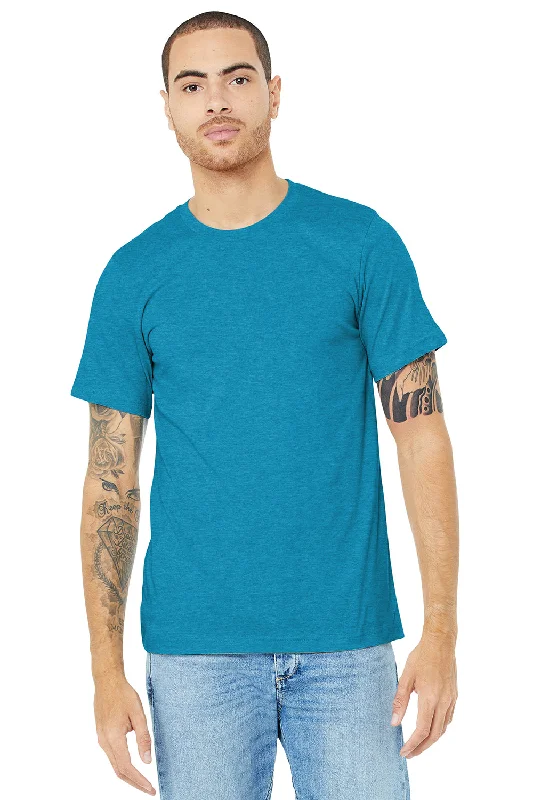 Men’s short-sleeve marsh tops-Bella + Canvas Mens Heather CVC Short Sleeve Crewneck T-Shirt - Heather Aqua Blue