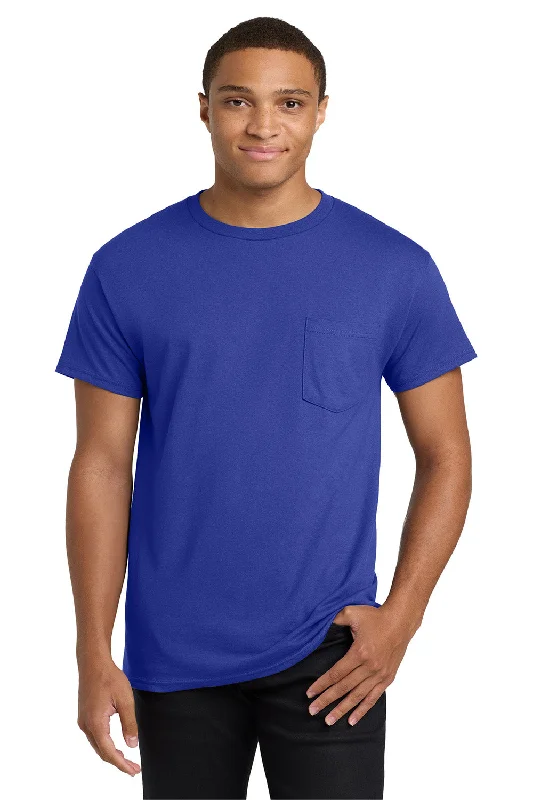 Men’s short-sleeve mesa shirts-Hanes Mens ComfortSoft Short Sleeve Crewneck T-Shirt w/ Pocket - Deep Royal Blue